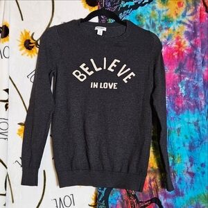 Old Navy Women's Charcoal Heather long sleeve Sweater "Believe in Love" size XS